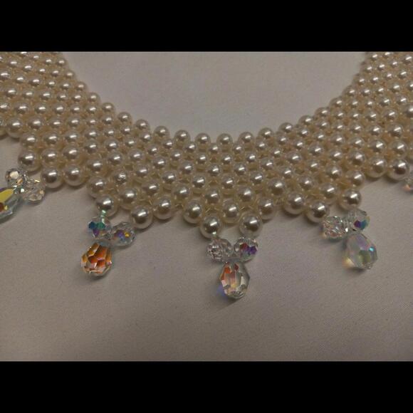 Classic  Faux Pearl 6 Tiered Choker with Crystal Drops - Picture 6 of 9